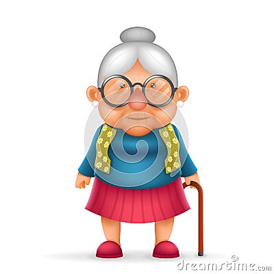 Granny Old Lady 3d Realistic Cartoon Character Design Isolated Vector Illustrator Vector Illustration