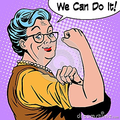 Granny old woman gesture we can do it Stock Photo