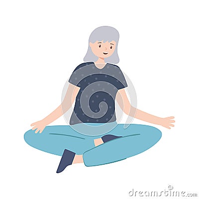 granny sitting meditating Vector Illustration