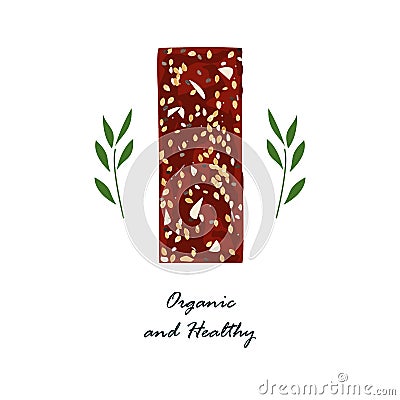 Granola bar isolated on white. Healthy gluten-free and lactosa free snacks with nats and dried fruits. Energy bars Vector Illustration