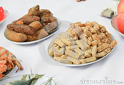 Granola bars sesame cutting . Healthy snack, fitness food Stock Photo