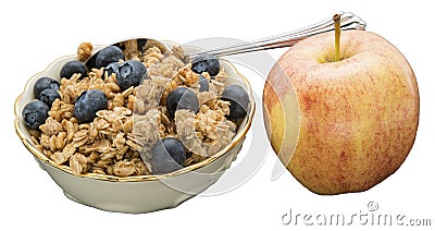 Granola blueberries bowl apple spoon healthy breakfast food Stock Photo