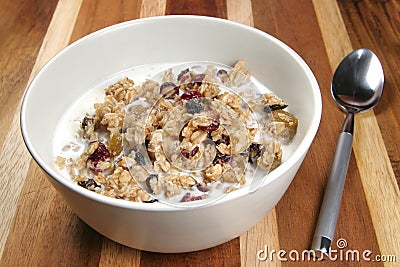 Granola Cereal with Milk Stock Photo