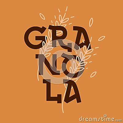 Granola logo design template. Organic product premium quality. Lettering composition with spikelets. Healthy food Vector Illustration