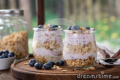 Granola Parfait With Blueberry Yogurt Stock Photo