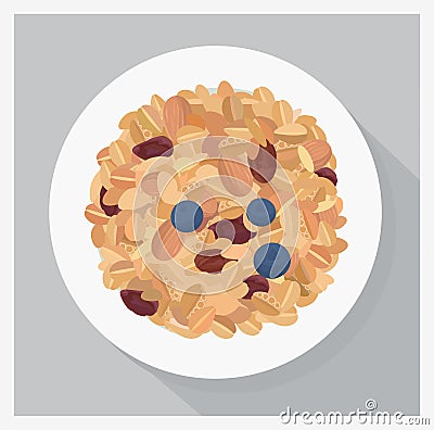 Granola on a plate. Vector Illustration