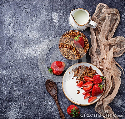 Granola with yogurt and strawberries Stock Photo