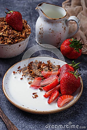 Granola with yogurt and strawberries Stock Photo