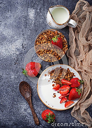 Granola with yogurt and strawberries Stock Photo