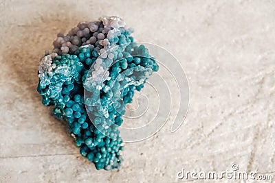 Grape agate mineral gemstone on wooden background. Top view. Copy, empty space for text Stock Photo