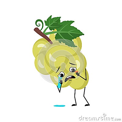 Grape character with crying and tears emotion Vector Illustration