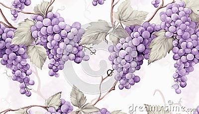 grape clusters and vines in watercolor Stock Photo