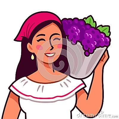 Grape harvest woman illustration Vector Illustration