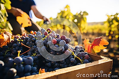 Grape harvesting at beautiful autumn day. AI Generated Stock Photo