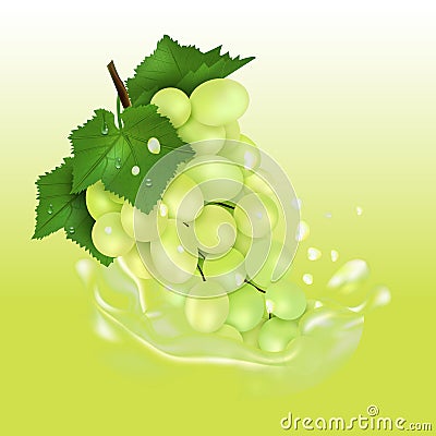 Grape juice splash. Fresh fruit 3d realistic vector illustration. Package design or poster Vector Illustration