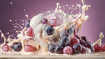 Grape Milk Splash background. Generative AI. Generative AI technology Stock Photo