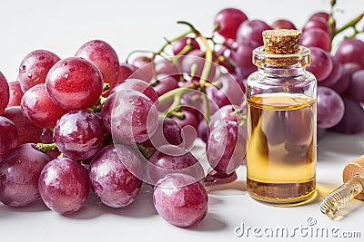 Grape Seed Oil Isolated on White Background. Natural Cosmetic Ingredient Stock Photo
