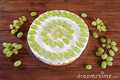 Grape torte with green grapes on cake plate Stock Photo