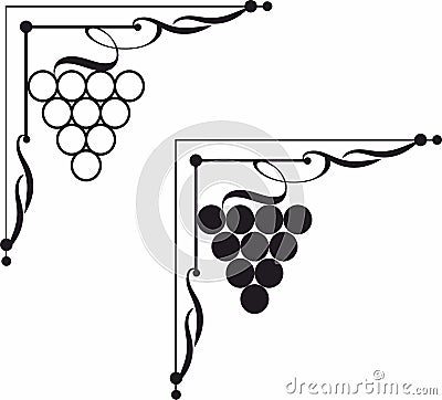 Grape wine brunch decorative corner element and frame detail Vector Illustration