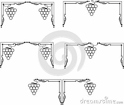Grape wine brunch decorative corner element and frame detail Vector Illustration