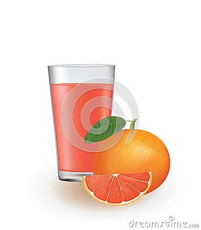 Grapefruit juice with fresh grapefruit Vector Illustration