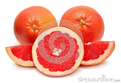 Grapefruit whole, slice and half isolated on white background Stock Photo