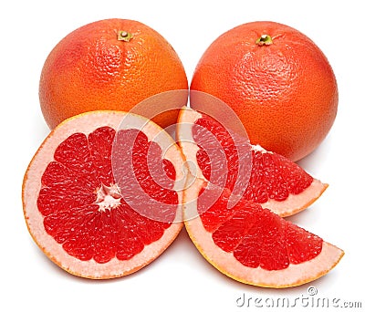 Grapefruit whole, slice and half isolated on white background Stock Photo