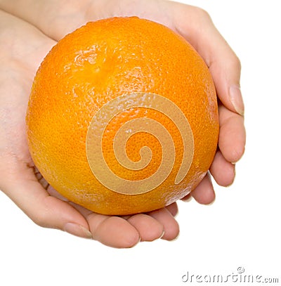 Grapefruit in the women arms Stock Photo