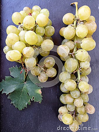 Grapes on black tray Stock Photo