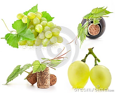 Grapes, bottle and cork Stock Photo