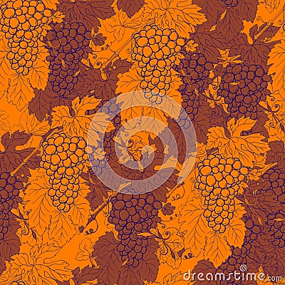 Grapes bunch leaves branch graphic pattern seamless vintage frame Stock Photo