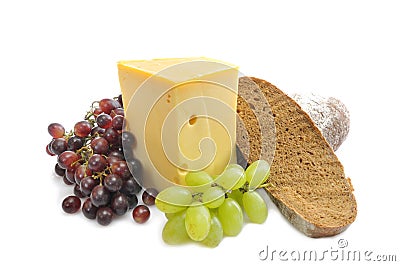 Grapes, cheese and bread Stock Photo