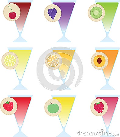 Sticker set refreshing natural juices individual elements Vector Illustration