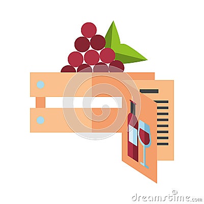 Grapes fresh fruits in wooden basket and card menu Vector Illustration