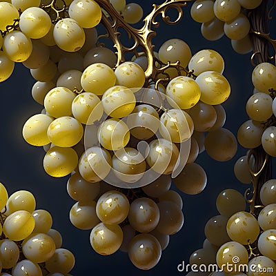 The grapes are golden in color and are clustered together. Stock Photo