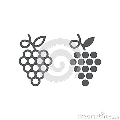 Grapes line and glyph icon, fruit and plant, wine sign, vector graphics, a linear pattern on a white background. Vector Illustration