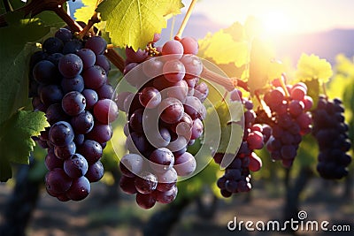 Grapes on the plantation shine under the enchanting glow of light Stock Photo