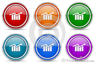 Graph, arrow, growth, business silver metallic glossy icons, set of modern design buttons for web, internet and mobile Stock Photo