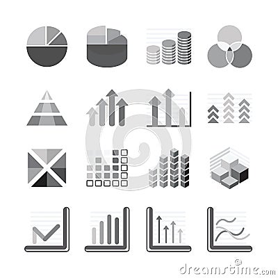 Graph chart Business and financial Icons set balck color. Vector Vector Illustration