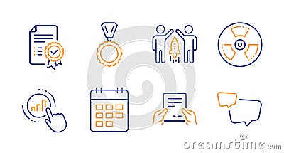 Graph chart, Certificate and Receive file icons set. Partnership, Medal and Chemical hazard signs. Vector Vector Illustration