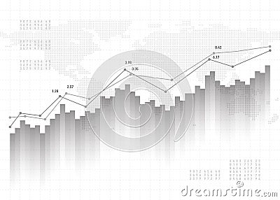 Graph chart data background. Finance concept, gray vector pattern. Stock market report statistics design Vector Illustration