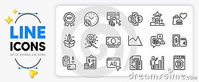 Graph chart, Pos terminal and Stress line icons. For web app. Vector Vector Illustration