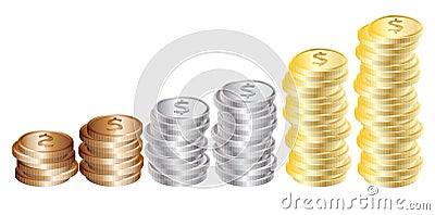 Graph from coins: gold, silver, bronze Vector Illustration