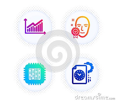 Graph, Cpu processor and Face verified icons set. Project deadline sign. Vector Vector Illustration