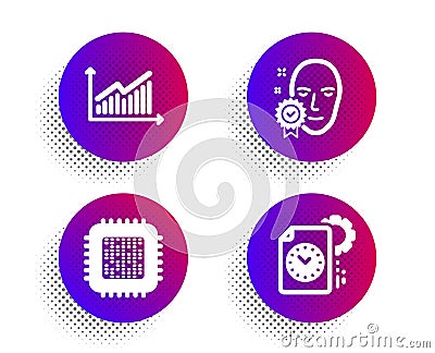 Graph, Cpu processor and Face verified icons set. Project deadline sign. Vector Vector Illustration