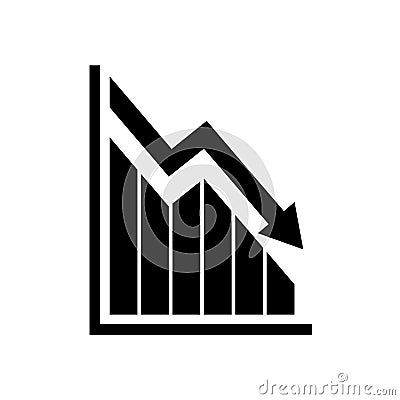 Graph down. Black Icon graph decline with arrow isolated on white background. Hologram deficit direction for business design Vector Illustration