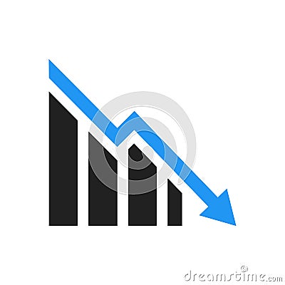 Graph down icon. Chart below and loss, reduction symbol. Flat Vector Vector Illustration