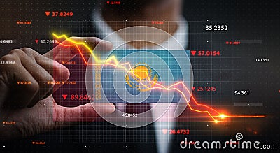 Graph Falling Down in Front Of Kazakhstan Flag. Crisis Concept Stock Photo