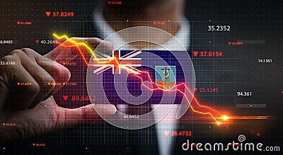 Graph Falling Down in Front Of Montserrat Flag. Crisis Concept Stock Photo