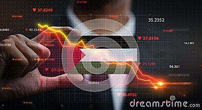 Graph Falling Down in Front Of Palestine Flag. Crisis Concept Stock Photo